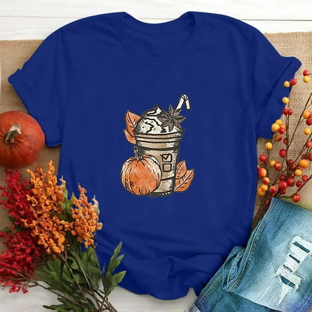 

OKBOP Halloween Scrub Tops Women Fashion Summer Round Neck Leisure Short Sleeve Thanksgiving Printing Puffy Sleeves Blouse for Women Mama Shirt