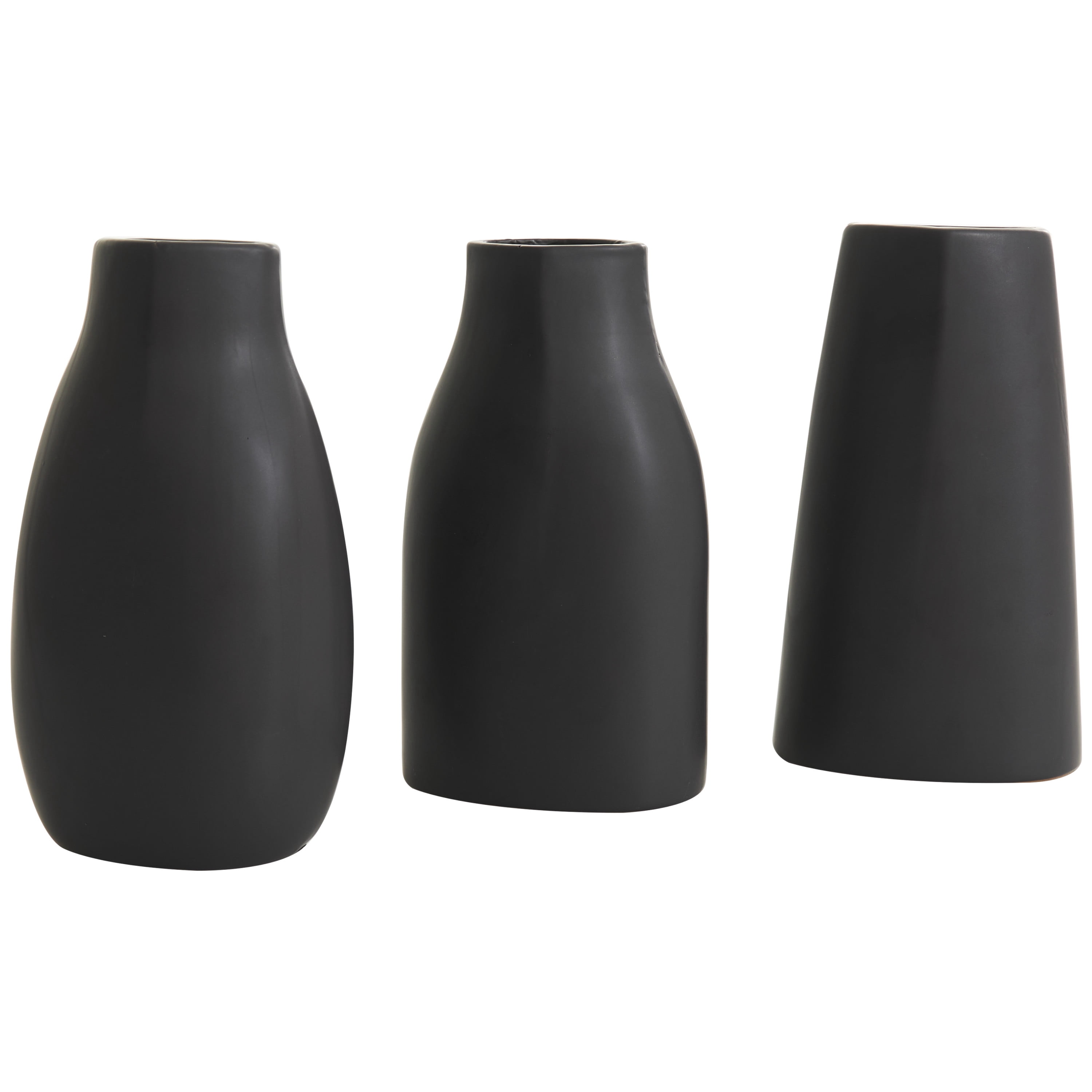 DecMode 5"W, 9"H Minimalistic Dimensional Black Ceramic Vase with Varying Shapes, Set of 3