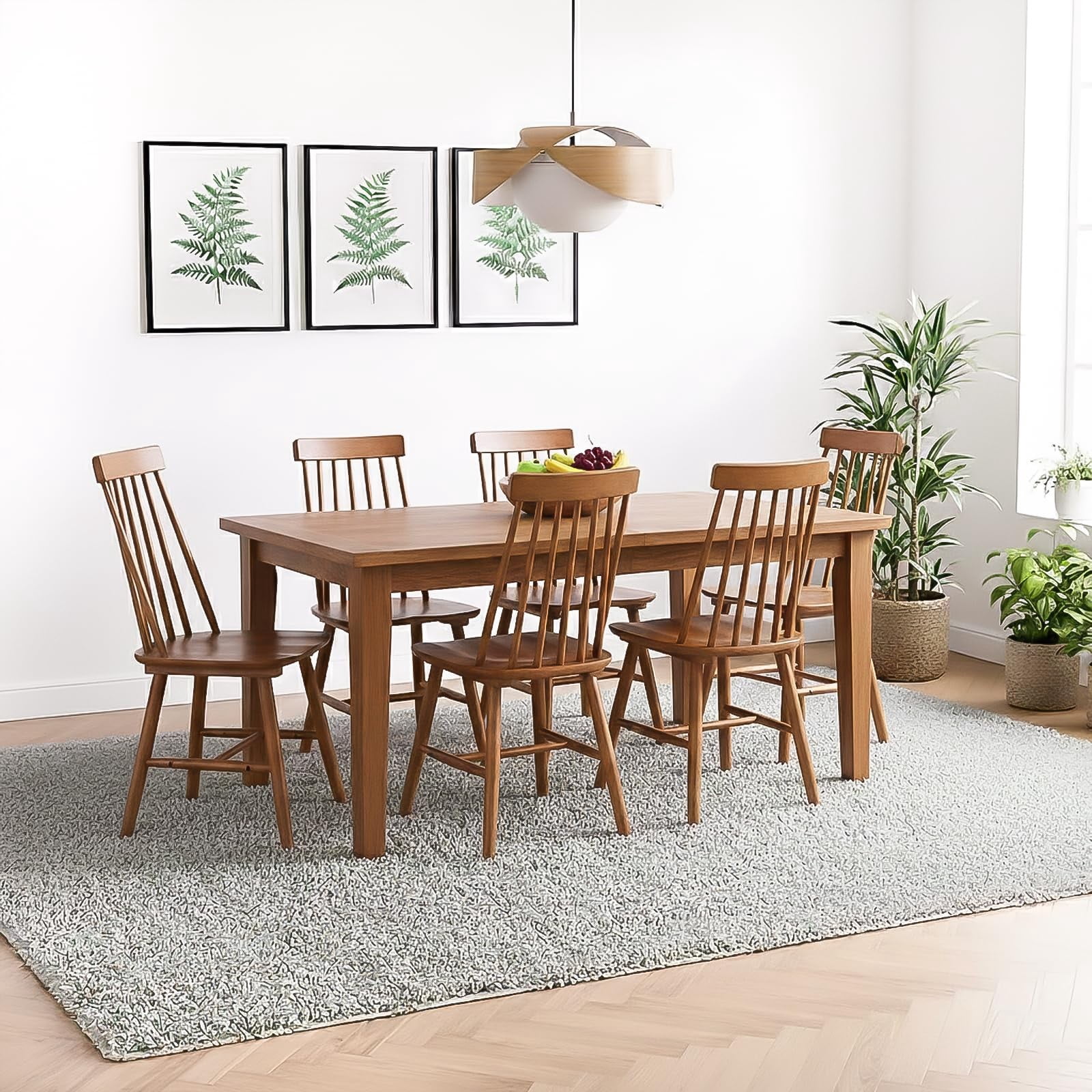 Walnut Farmhouse Dining Chairs Set of 4, Mid Century Modern Spindle Back Wooden Dining Room Chairs for Kitchen & Living Room