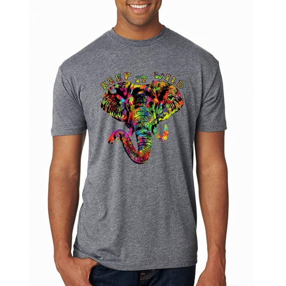 Wild Bobby, Keep It Wild Colorful Elephant Face Animal Lover Mens Premium Tri Blend T-Shirt, Premium Heather, Large