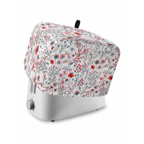 Red Spring Floral Toaster Cover 4 Slice, Vintage Botanical Colorful Elegant Dustproof Bread Machine Oven Cover with Storage Pockets, Fits Most Kitchen Toasters Protector