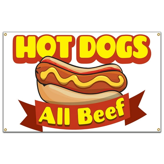 SignMission B-60 Hot Dogs All Beef 36 x 60 in. Hot Dogs All Beef Banner Sign
