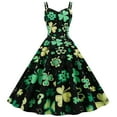 thumbnail image 2 of Bouanq St Patrick's Day Dresses for Women 2024,Women's Vintage Classic Dress Long Sleeve Shamrock Print V-Neck Swing Dress Holiday, 2 of 8