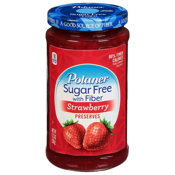 Polaner Sugar Free with Fiber Strawberry Preserves, Kosher, 13.5 oz Jar