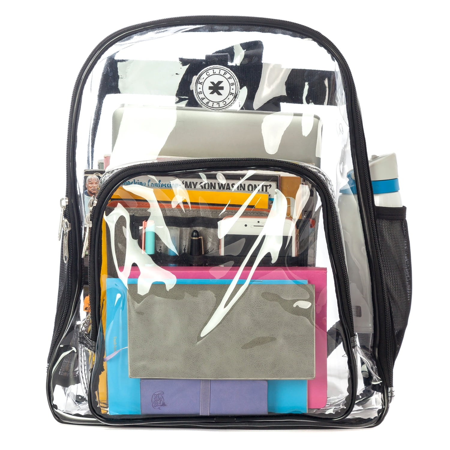 K-Cliffs Unisex Heavy Duty Clear 17" School Backpack, Teen-Adult, Black Trim