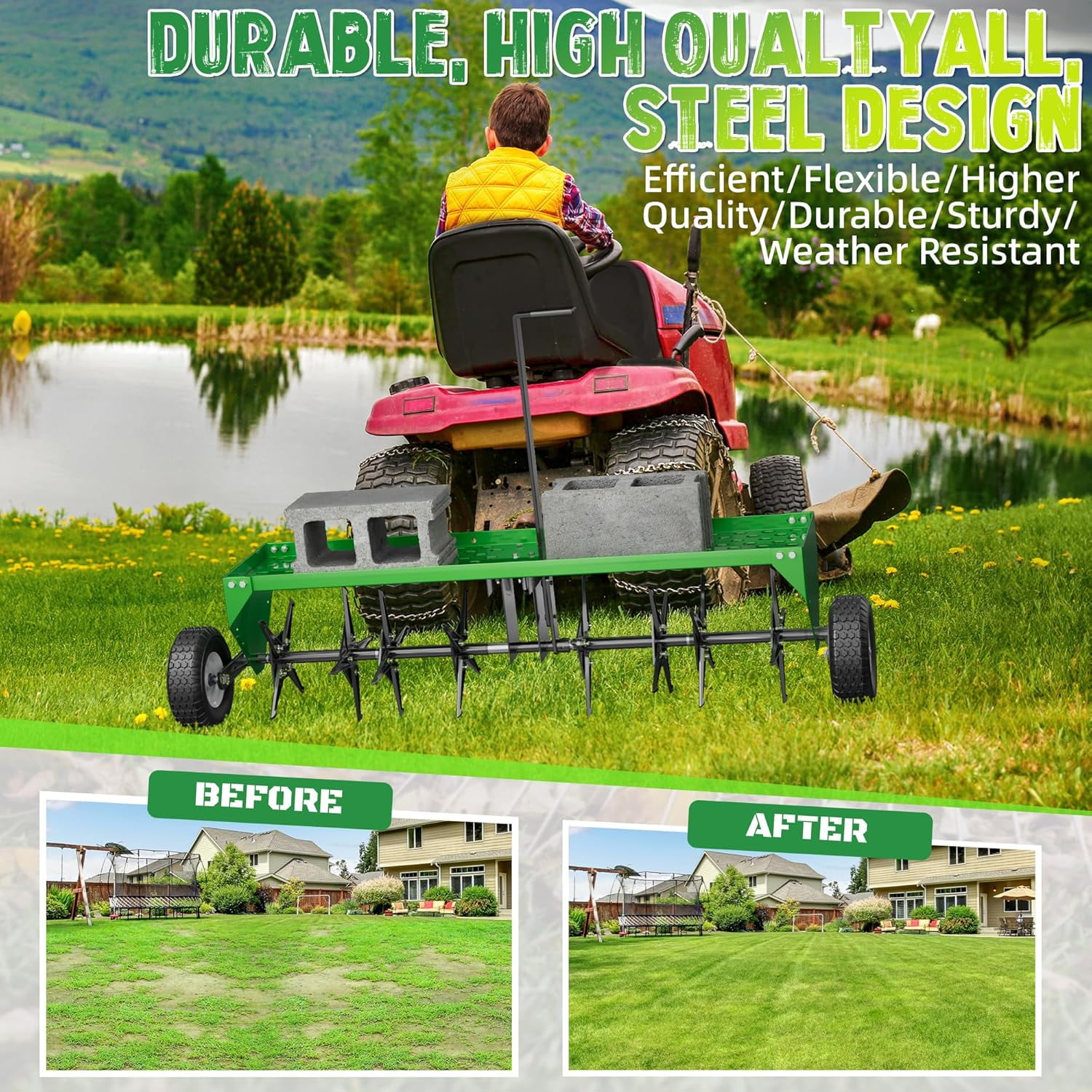 48" Lawn Aerator Tow Behind for Plug Aerating W/Universal Hitch for Lawn &Garden