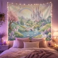 thumbnail image 2 of Unicorns by a Castle and Rainbow River, Dreamy Fantasy for Mythical Creature Fans, Castle Kingdom Decor, Birthday Gift, Tapestry Wall Hanging for Bedroom and Living Room, 2 of 7