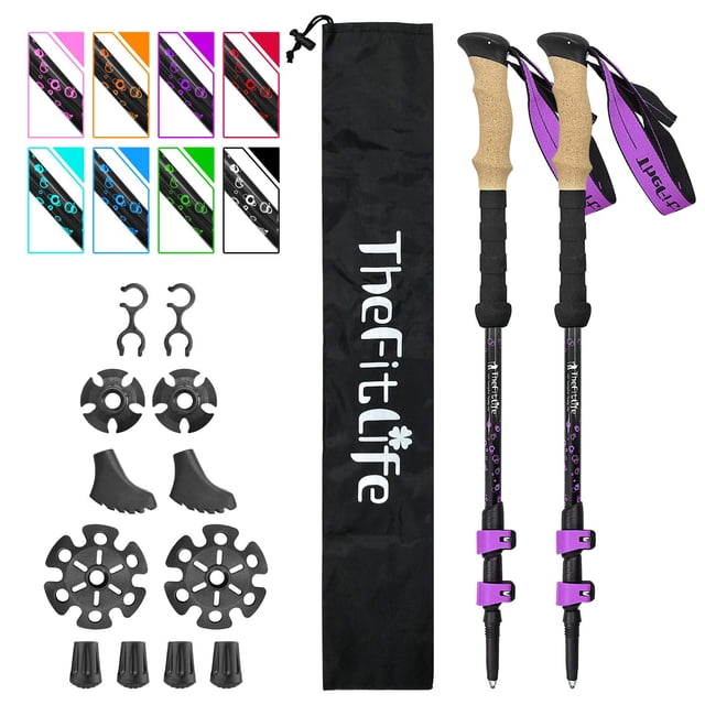 Bastones de senderismo TheFitLife, de fibra de carbono, plegables, color morado