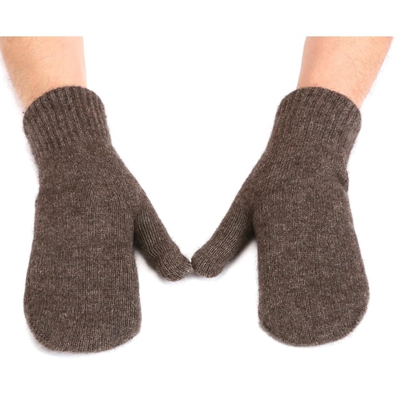 KuKuzhu Mens Winter Warm Large Size Knit Mittens - Cold Weather Thick Lining Knit Gloves