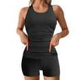 thumbnail image 1 of Swim Suits For Women Solid Color Crew Neck Sleeveless Tops With Shorts Plu Size Split Two Piece Tankinis Swimwears Bathing Suits,Black,S, 1 of 4