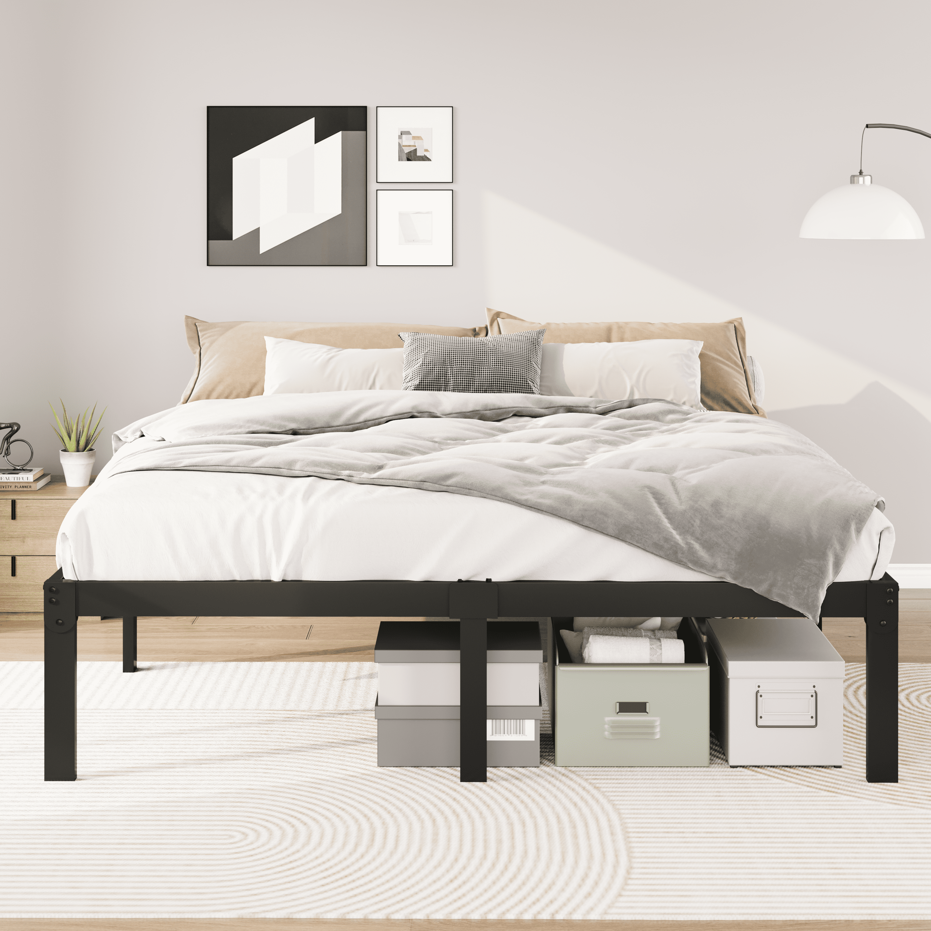 Merrland 14" King Size Metal Platform Bed Frame with Under-bed Storage, Heavy-duty, No Box Spring Needed, Easy Assembly, Black