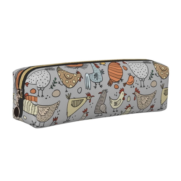 Easygdp Funny Chicken para Estuche de Lápices de Cuero, Estuche de Papelería de Cuero, Estuche de Gran Capacidad con Cremallera