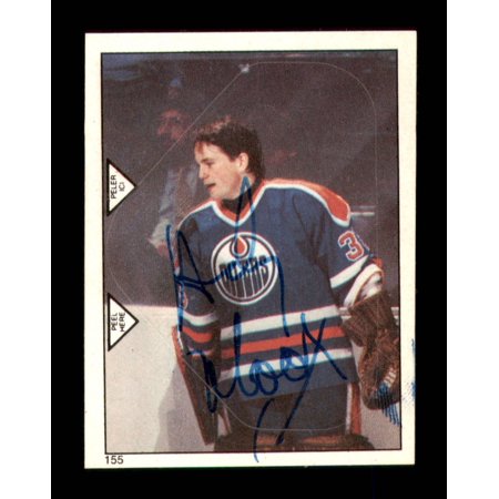 Andy Moog Autographed 1983-84 O-Pee-Chee Stickers Card #155 Edmonton Oilers SKU #251515
