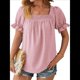 thumbnail image 1 of Tops de Verano para Mujer, Cuello Cuadrado, Elegantes, Informales, con Lunares, Mangas con Volantes, Camisetas Bonitas, Ropa de Moda Rosa S, 1 of 9