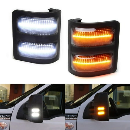 Parking Light Lamp Lens iJDMTOY (2) Smoked Lens Switchback LED Side Mirror Marker Lights For 2008-2016 Ford F-250 F-350 F-450 Super Duty (White: Parking Light, Amber: Turn Signal) ()