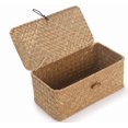 thumbnail image 4 of Rectangular Natural Handwoven Seagrass Small Storage Basket with Lid for Shelves and Home Organizer Bins (9.06"x5.12"x3.15"H), 4 of 4