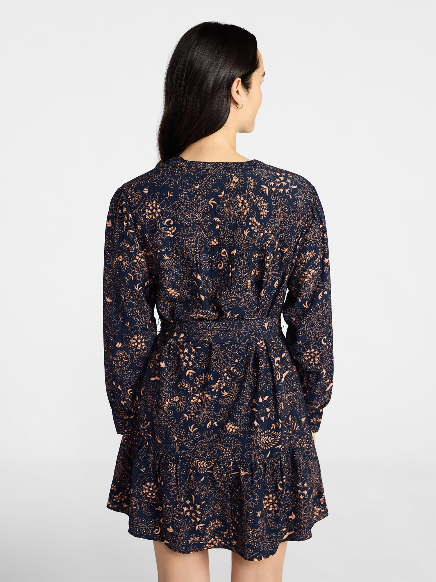 Time and Tru Women's Tiered Mini Dress with Long Sleeves, Sizes XS-XXXL