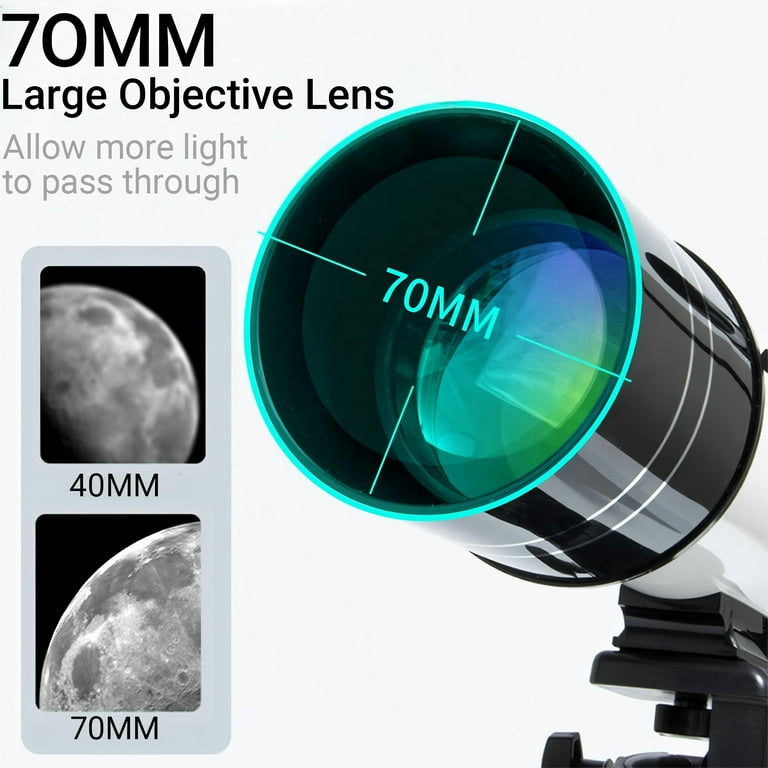 DKTIOP Telescope 70mm Aperture Portable Refractor with 22.5X-150X