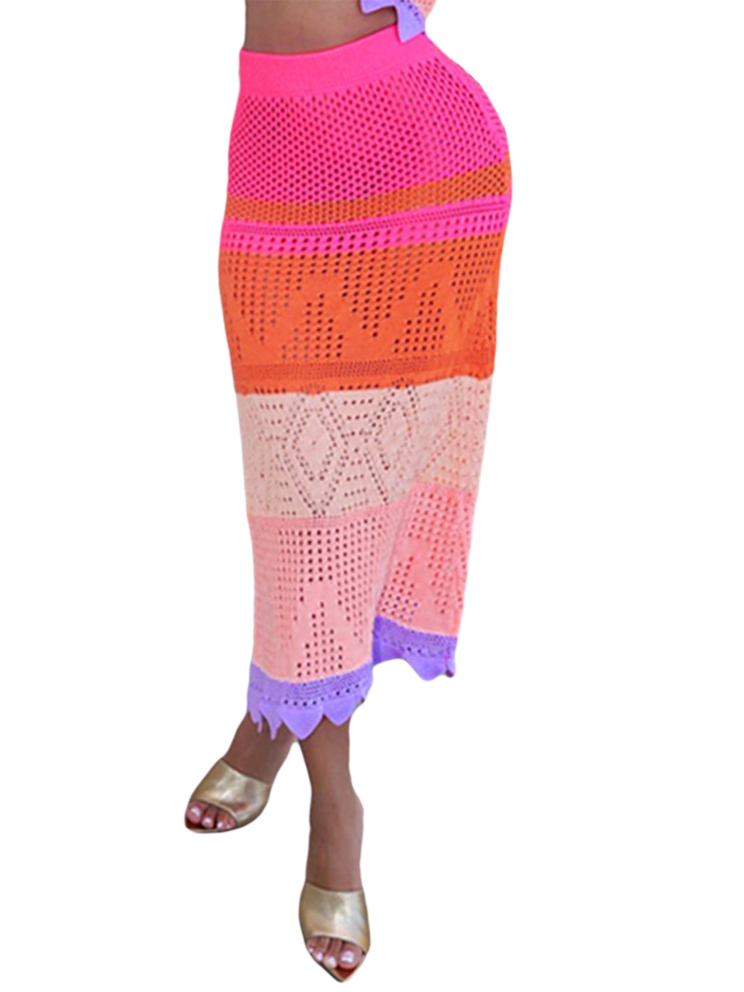 FOCUSNORM Women's Stretched High Waist Crochet Hollow Out Skirt 