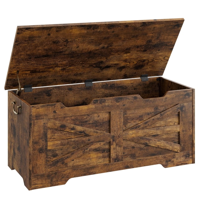 QinaQin Baúl de almacenamiento, baúl para juguetes de madera con tapa y bisagra de seguridad para niños y niñas, banca baúl para entrada, soporta 350 lb, ideal para sala o cuarto de juegos