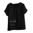 thumbnail image 4 of DDAPJ pyju Linen Tops for Women Plus Size Floral Print T Shirt Round Neck Short Sleeve Casual Dressy Blouse Boho Summer Tees Limited Time Sales of Today Black XXL, 4 of 5
