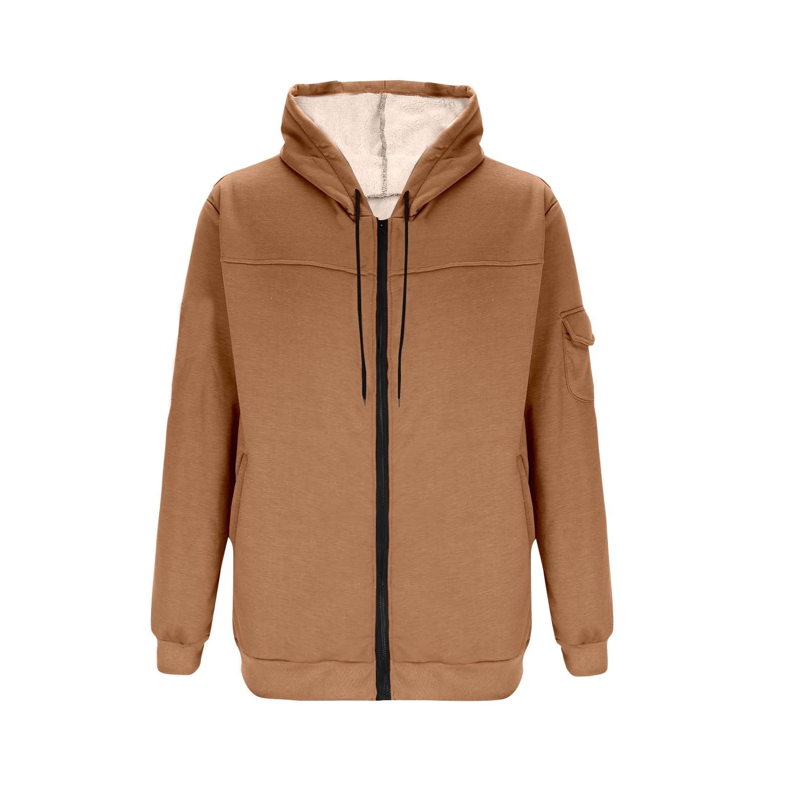 BiZtdJrK Mens Sherpa Lined Hoodie Jackets Winter Thermal Full Zip Hooded Sweatshirt with Pockets, Brown, XXL