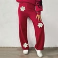 thumbnail image 6 of Embroidery Floral Sweater Pants for Womens Casual Loose High Waisted Boho Straight Wide Leg Knit Comfy Lounge Pants Loungewear Fall Clothes - Red,S, 6 of 7
