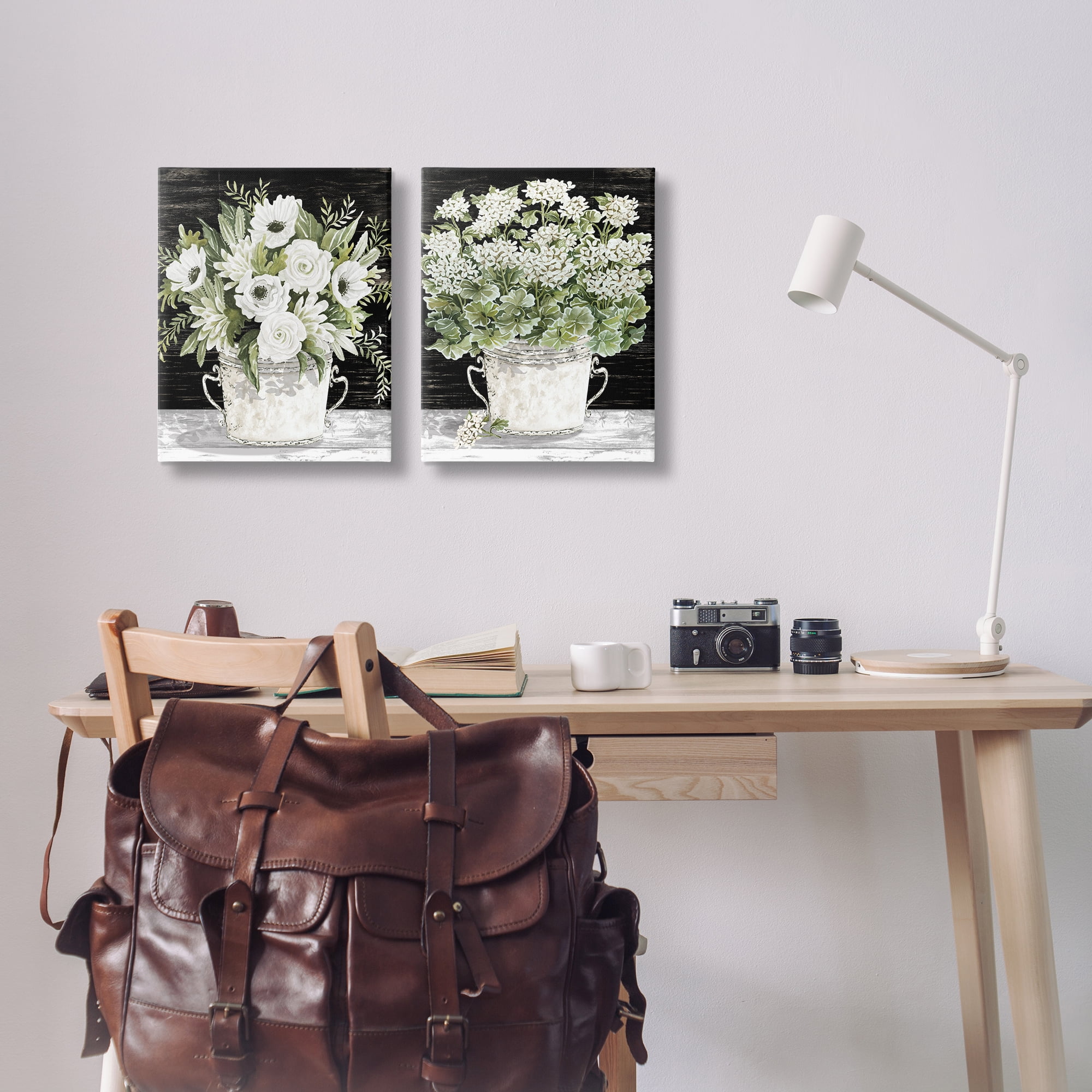 Stupell Industries Country Tins of Flowers Floral & Botanical Painting Wrapped Canvas Art Print Wall Art, 16 x 20, Set of 2