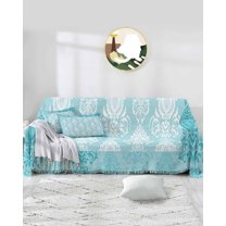 Turquoise Damask Sofa Covers for 3 Cushion,Washable Couch Cover for Sectional Sofa Slipcovers with Tassel,Luxury Medallion Vintage Paisley Boho Floral Loveseat Covers Futon Cover Throw Blanket 71x118