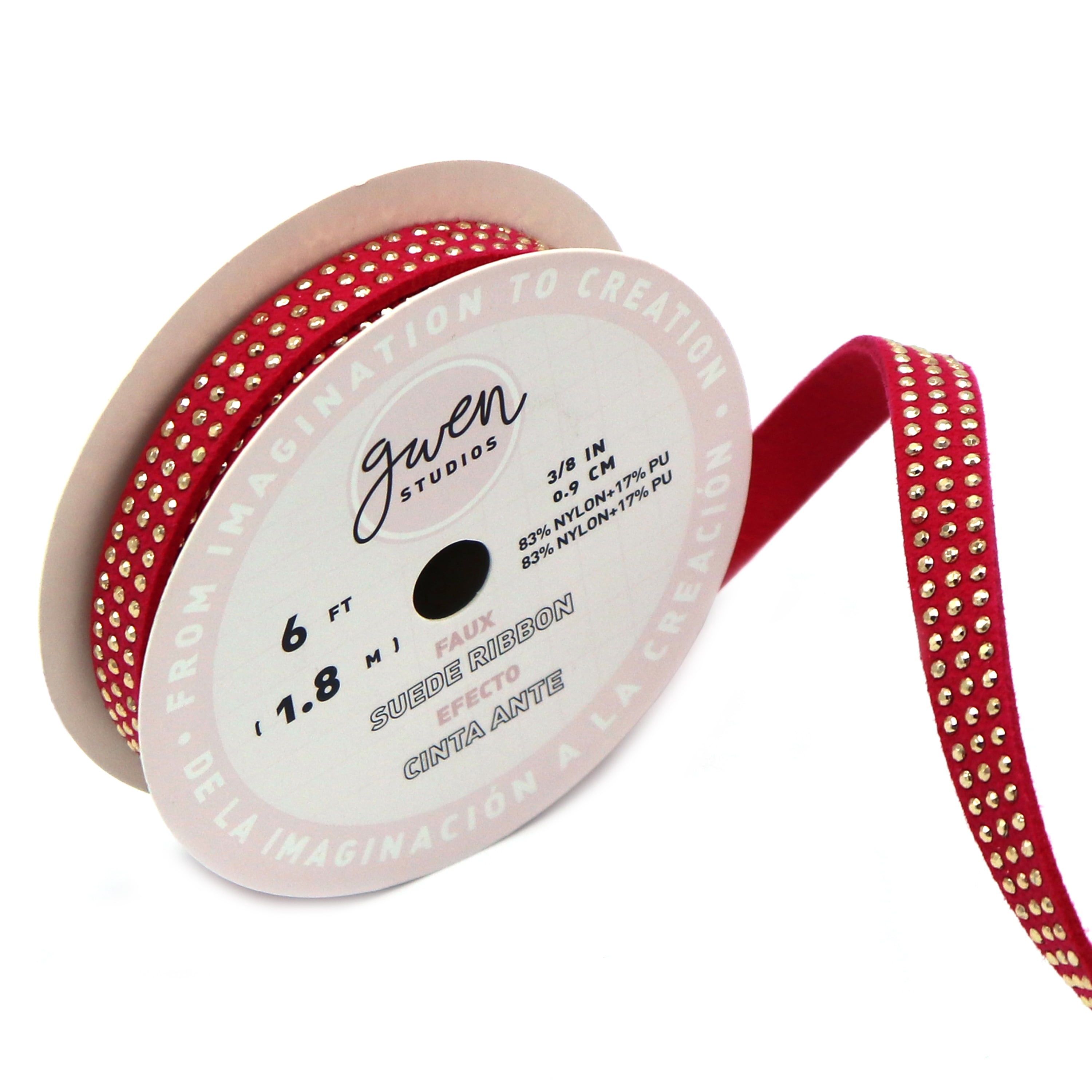 Gwen Studios 3/8" and 5/16" Red Studded Faux Leather Trim, 12 Yards