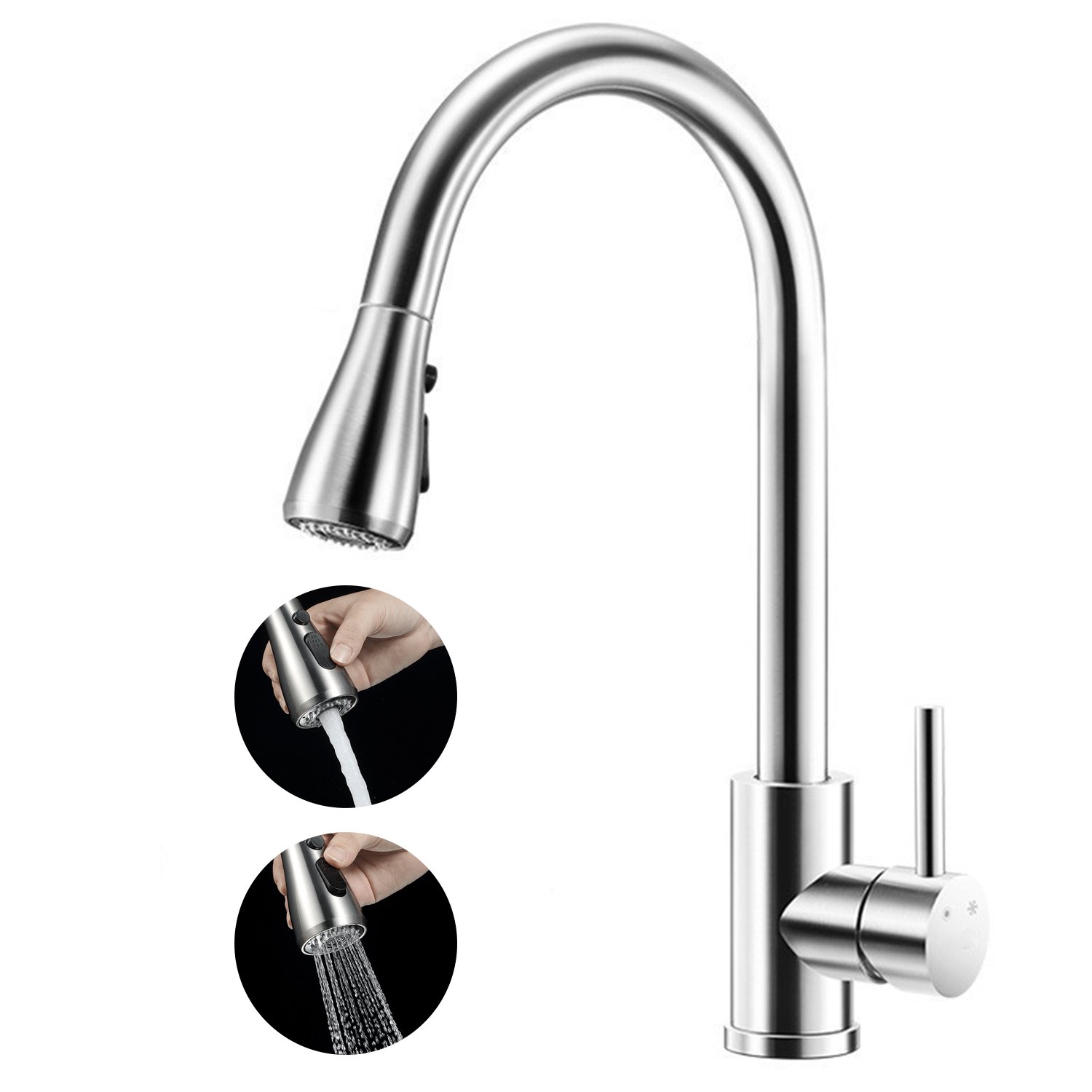 Pull Out Kitchen Faucets With 2 Spray Modes High Arc Bathroom