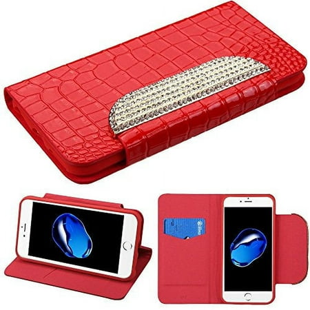 GSA Crocodile Skin Bling Flip Wallet Case For iPhone SE (2022-20), 8 & 7 (4.7") - Red