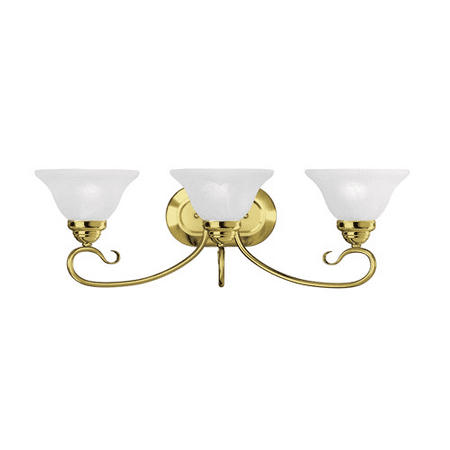Bathroom Vanity 3 Light With White Alabaster Glass Polished Brass size 27 in 300 Watts - World of