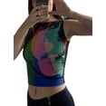 thumbnail image 4 of Wangsaura Women?s Fashion Abstract Printing Round Neck Exposed Navel Vest, 4 of 9