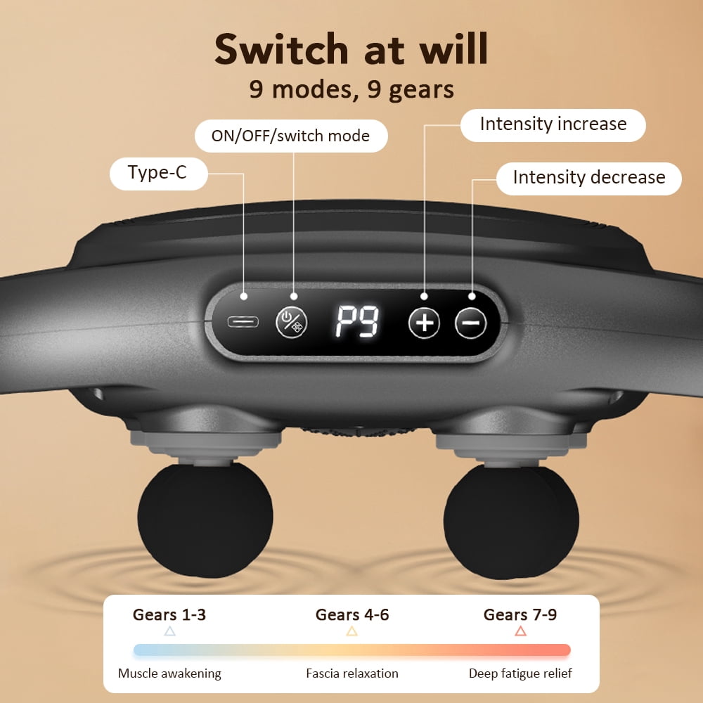 6 Head Massage Gun, 6 Head Fascia Gun with Deep Tissue with 9 Levels & 9 Modes, Portable Muscle Massage Gun for Legs, Arms, Waist, Back, Necks, Grey