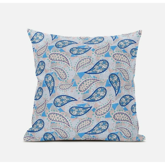 18" Blue Peach Boho Paisley Suede Throw Pillow