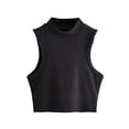 thumbnail image 3 of Jewelreauty High Neck Tank Tops for Women Sleeveless Workout Basic Crop Blouses Summer Cotton Tee Shirts (S, Black), 3 of 4