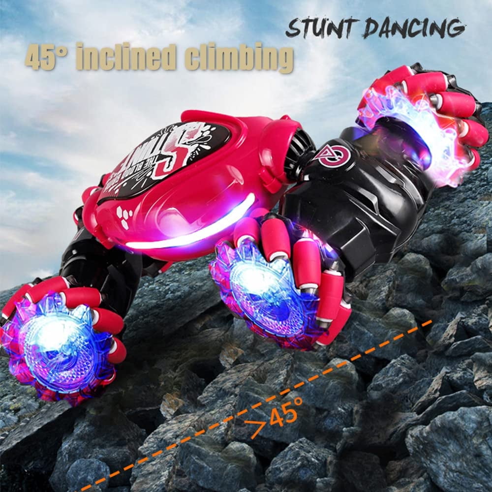 Gesture Sensing RC Stunt Car with Light & Music,Gesture Sensing Twist Car,Drift Stunt 2.4GHz Remote Control Cars, 360掳 Flips Rotating Off Road Vehicle for Kids Gifts (Red)