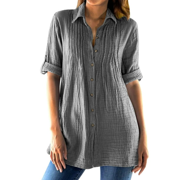 Vestidos Casuales Para Mujer, Blusas De Mujer De Moda Moda de verano para mujer, cuello en V, manga tres cuartos, color liso