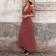 thumbnail image 4 of Iyufng Deep V-Neck Polka Dot Print Maxi Dresses for Women Backless Strap Up Stretch Dress, 4 of 9
