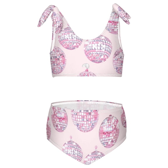 joogoo Girls 2 Piece Pink Sparkling Disco Balls Print Swimsuit Set Kids with Adjustable Straps Bathing Suit Summer Beach Pool Swimwear for 7-8T