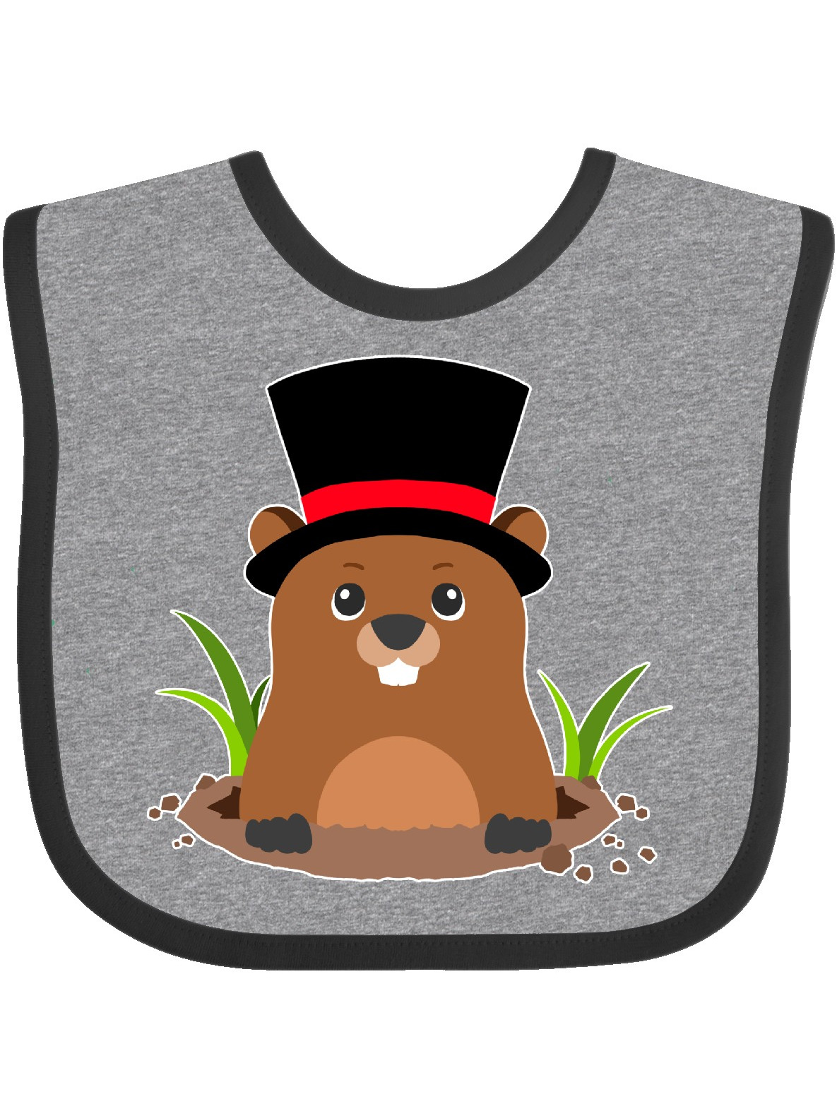 Groundhog Day with Groundhog in Top Hat Baby Bib