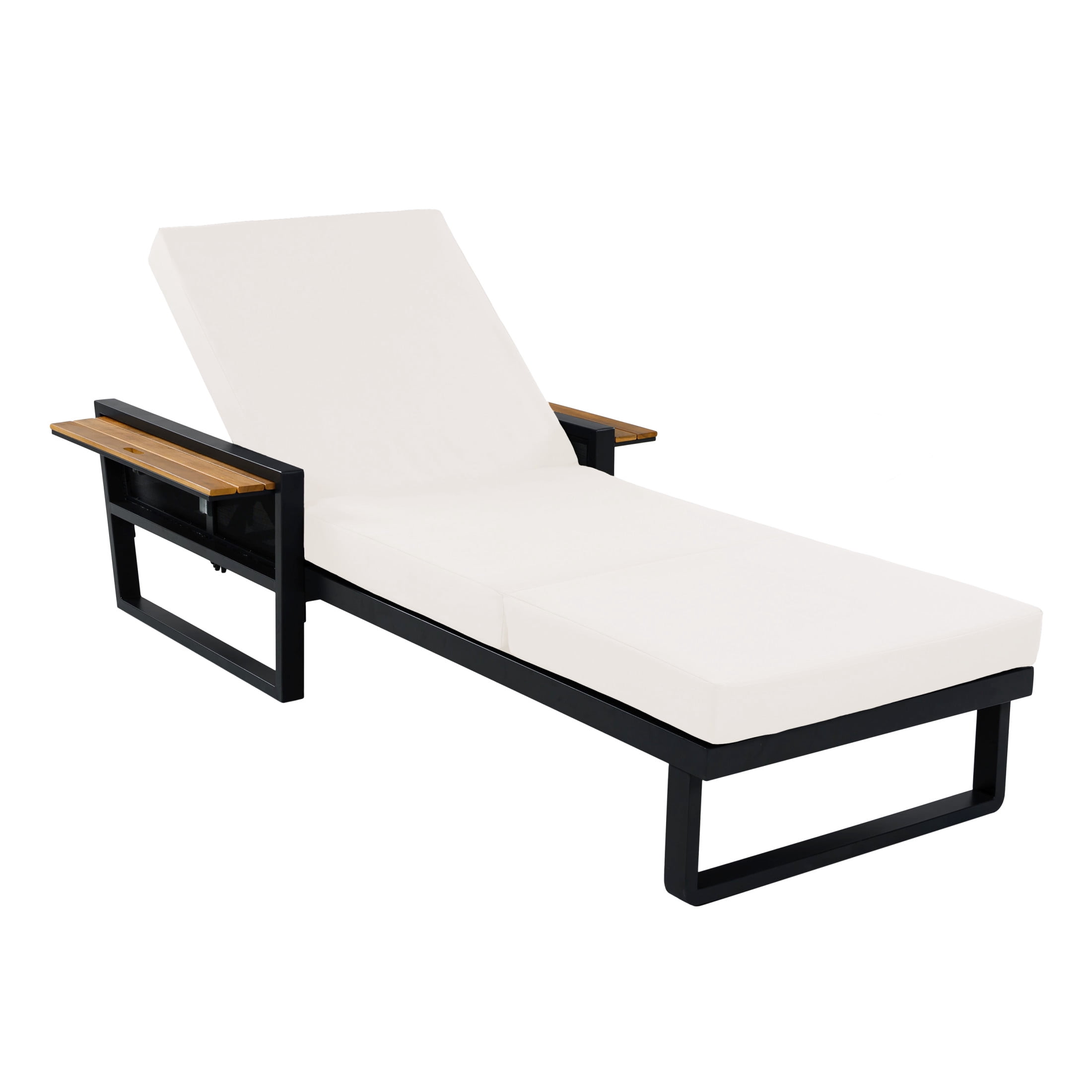 Christopher Knight Home Outdoor Chaise Lounge with 3-Fold Cushion, Adjustable Backrest, Black + Cream