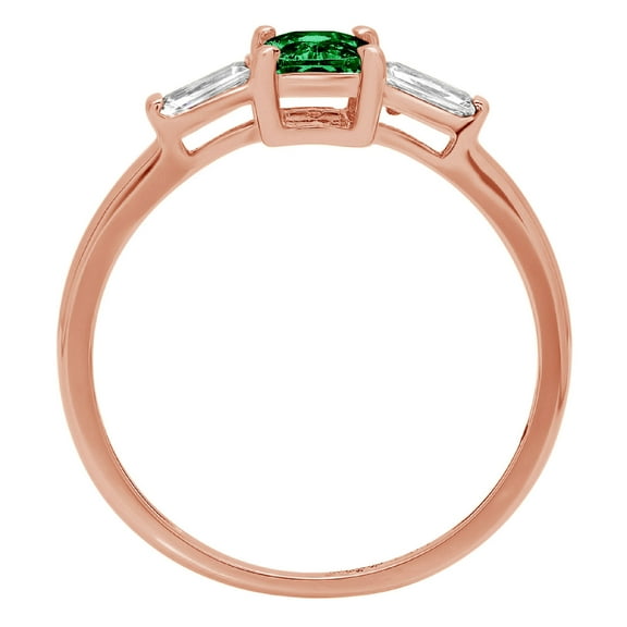 0.8 ct Emerald Cut Simulated Emerald Three-Stone Engagement Ring for Women in 18K Rose Gold