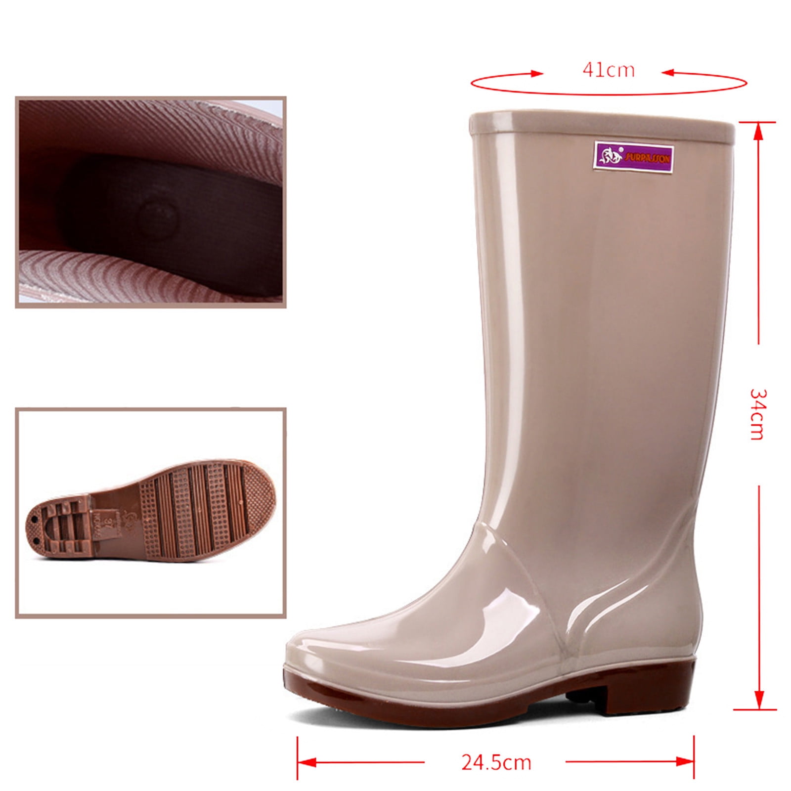 dmqupv Water Proof Sneakers Mens Waterproof Boots Non-slip Women Boots Ladies Rain Shoes High- Rubber Boots Khaki 8.5