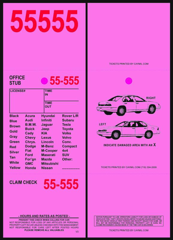Valet Parking Tickets 3-Part 1,000 with Free Parking Receipts (Pink)