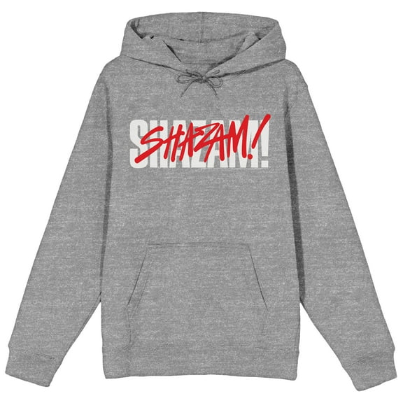 Shazam 2 Fury Of The Gods Text Overlap Long Sleeve Athletic Heather Adult Hooded Sweatshirt-Medium