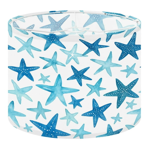 Linen Drum Lampshades Coastal nautical starfish Navy blue turquoise white 13"x13"x10" Light Shade for Table Lamps Floor Lamp Shades Lampshade Replacement Nautical Decor Assembly Required