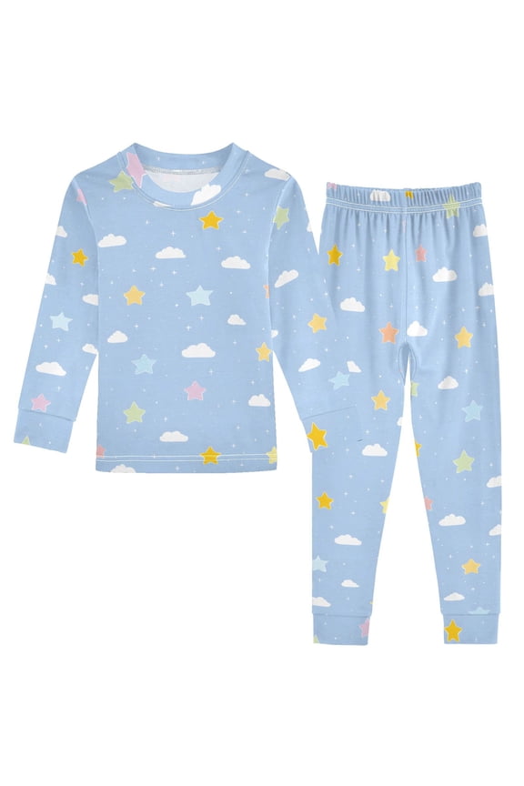 Clouds and Stars Cotton Pajamas 2 Piece Set Sleepwear Soft and Comfortable Homewear Nightwear