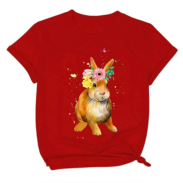 EQWLJWE T-Shirt Grande Taille Joyeuses Pâques Femme Mignon Rabbit Imprimé Graphique Tee Manches Courtes Hauts Décontractés Aubaines